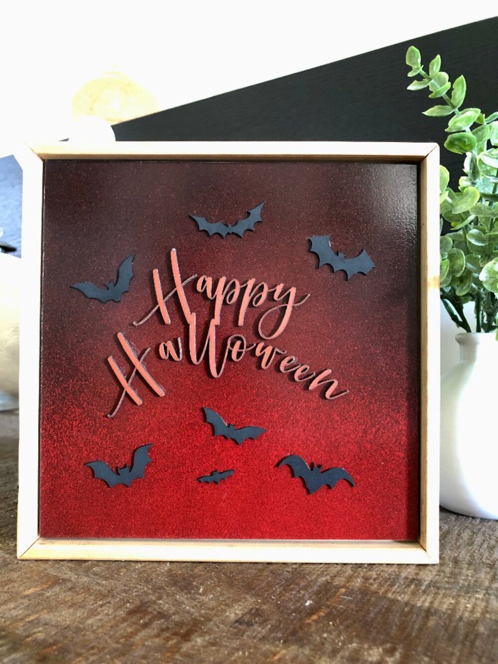 Halloween Decorative Hanging Wall Art: Happy Halloween, Flying Bats, Handmade